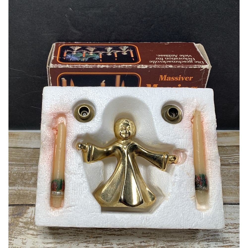 Vintage German Christmas Angel 2 Candles Holders Gold Brass 2.75"T x 3.25" W